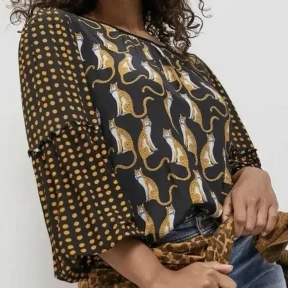 BL^NK Anthropologie Women’s Leopard Long Sleeve Blouse SZ Medium - Picture 1 of 9